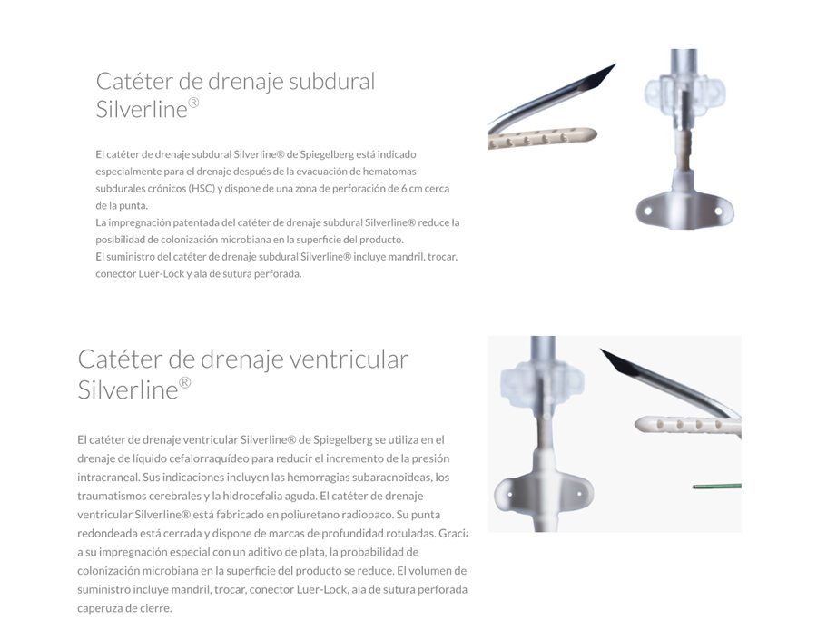 Catéteres de drenaje subdural y ventricular Silverline de Spiegelberg