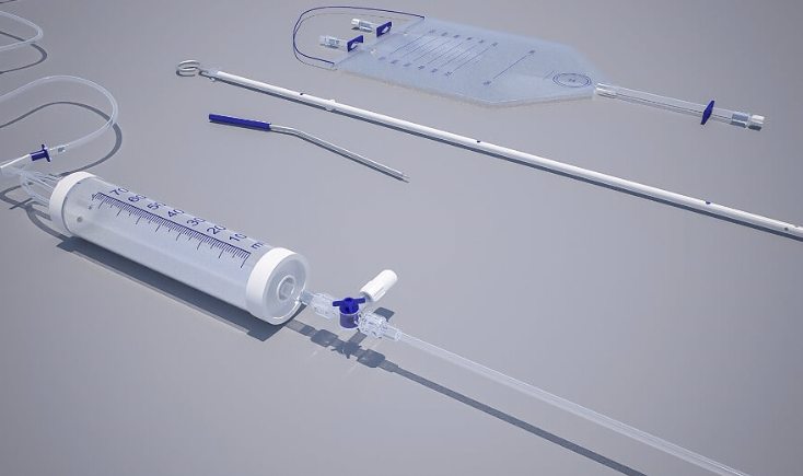 Set de drenaje ventricular externo con catéter, jeringa y conectores