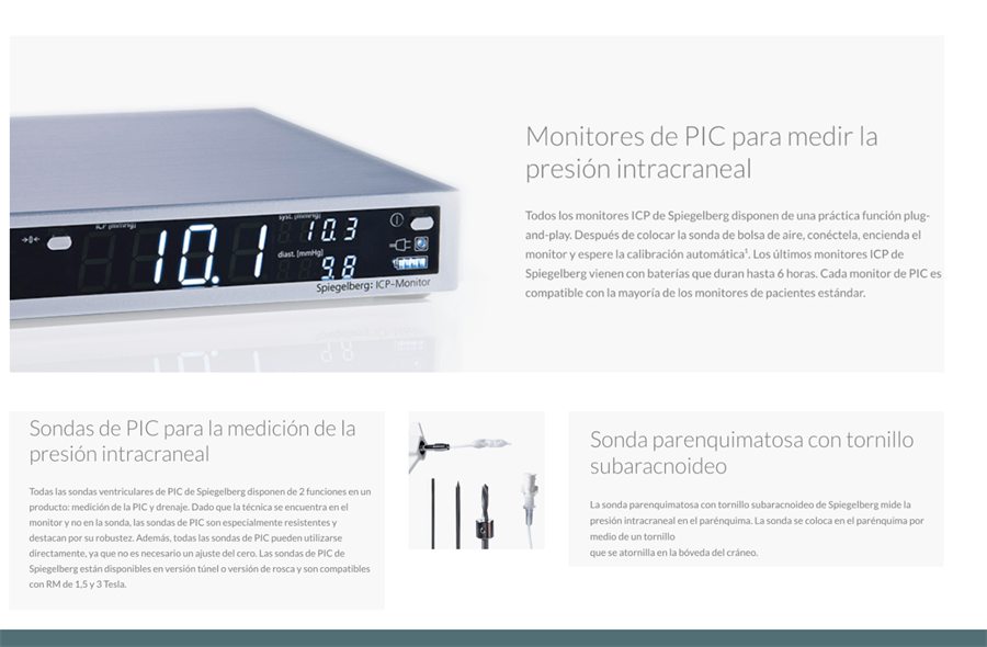 Monitor de presión intracraneal Spiegelberg con sondas de medición
